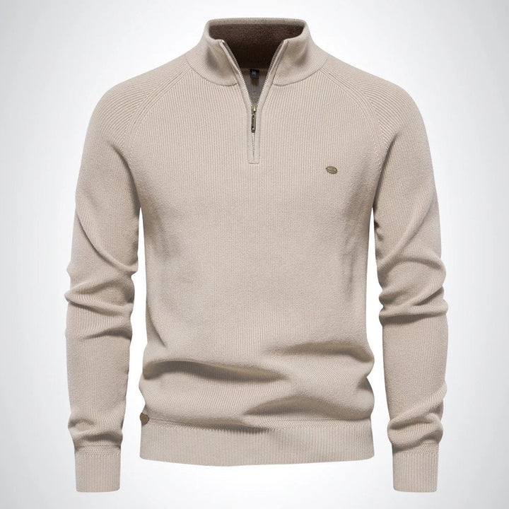 Men's Half-Zip Knitted Jumper Stand Collar Ribbed Pullover