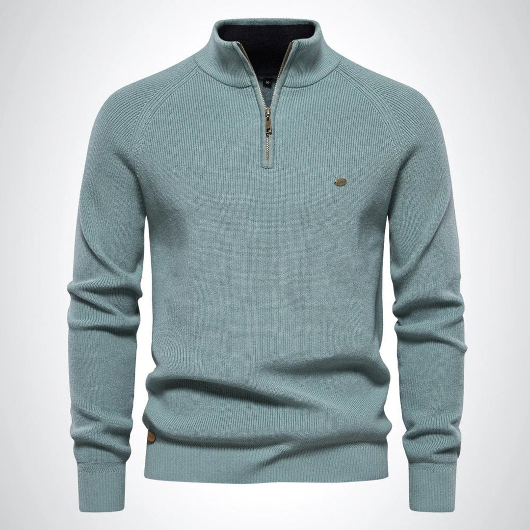 Men's Half-Zip Knitted Jumper Stand Collar Ribbed Pullover