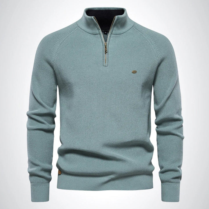 Men's Half-Zip Knitted Jumper Stand Collar Ribbed Pullover