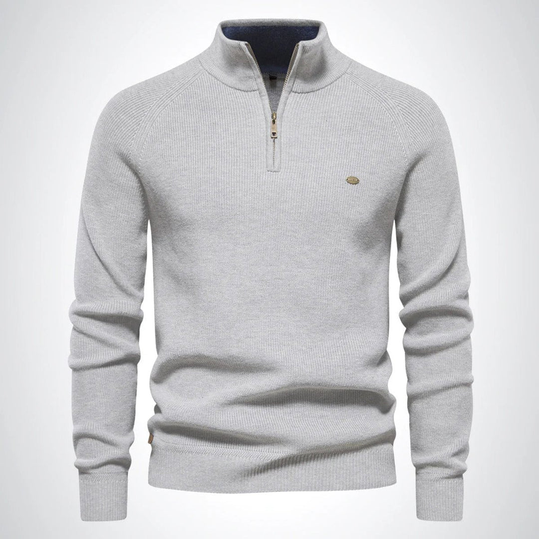 Men's Half-Zip Knitted Jumper Stand Collar Ribbed Pullover