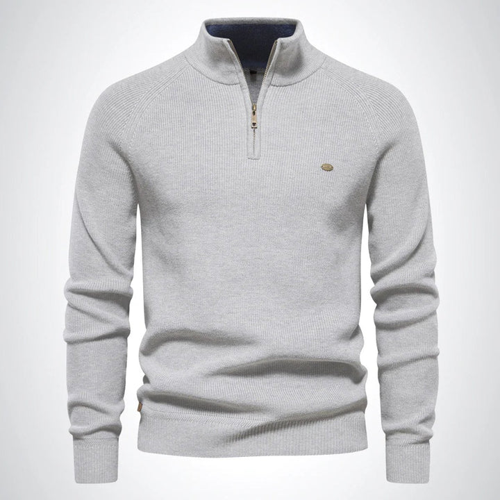 Men's Half-Zip Knitted Jumper Stand Collar Ribbed Pullover