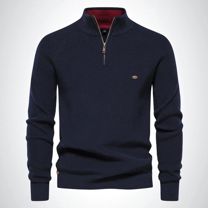 Men's Half-Zip Knitted Jumper Stand Collar Ribbed Pullover