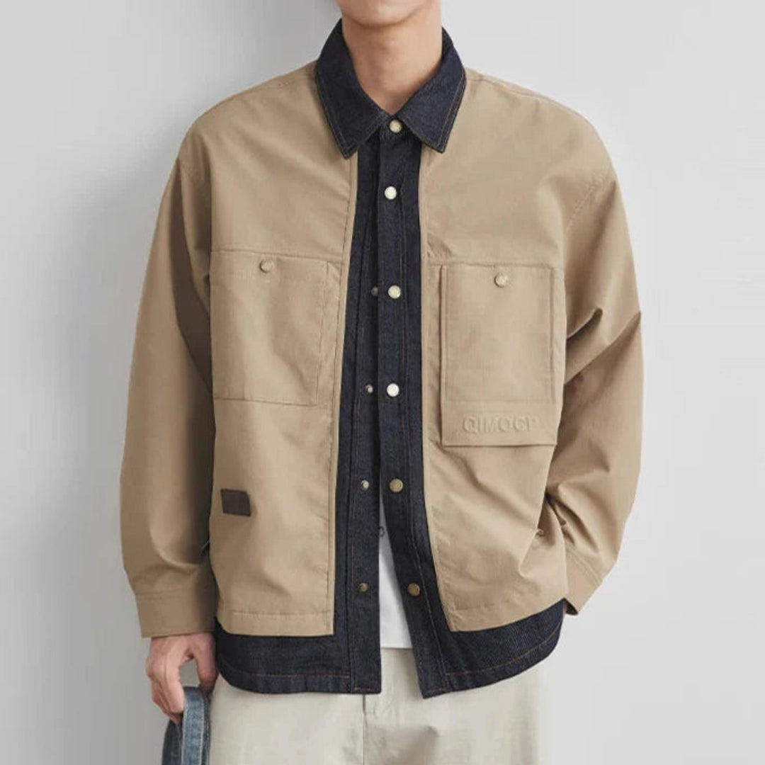Mens Heavyweight Canvas Utility Overshirt Jacket Denim Collar
