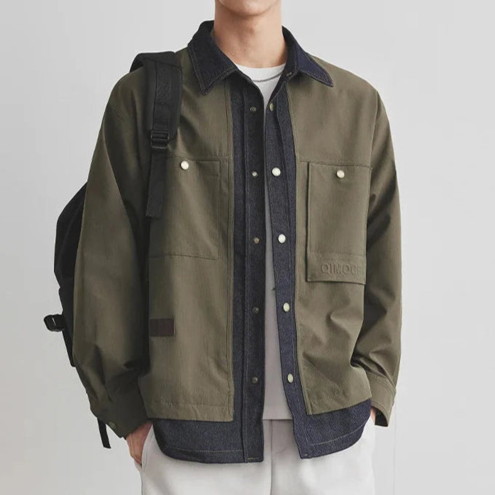 Mens Heavyweight Canvas Utility Overshirt Jacket Denim Collar
