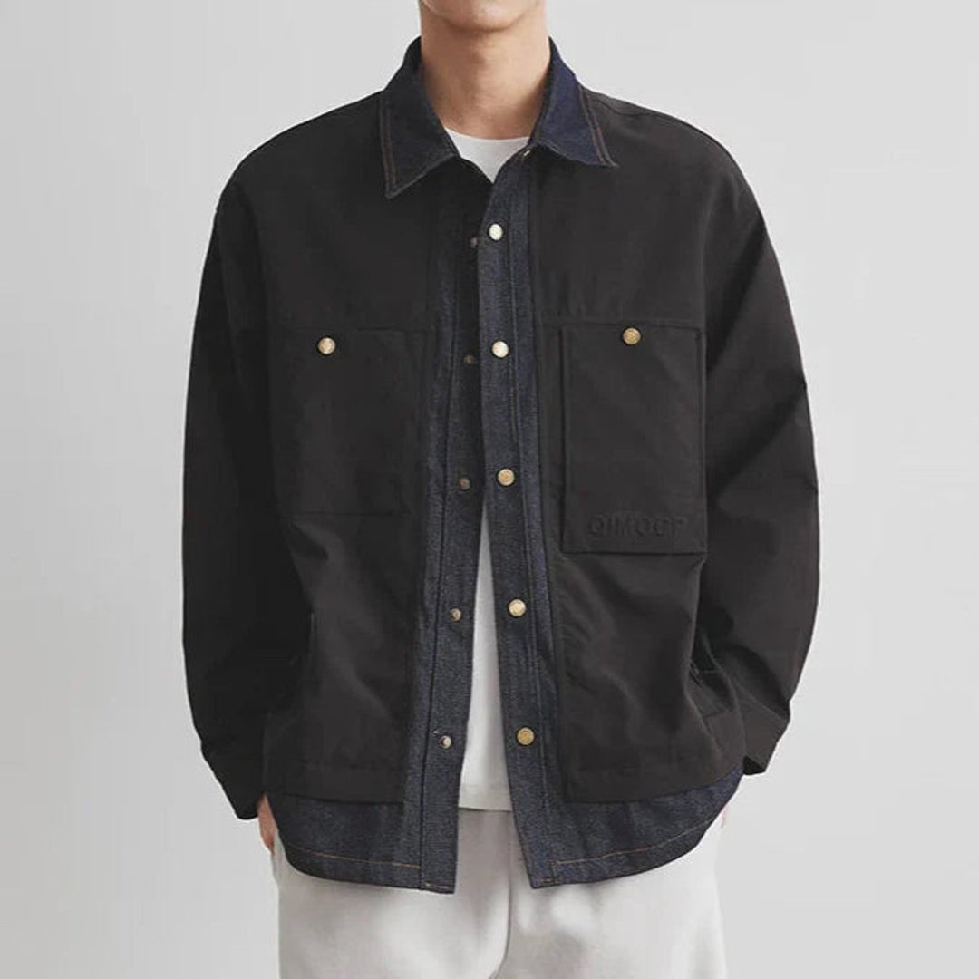 Mens Heavyweight Canvas Utility Overshirt Jacket Denim Collar