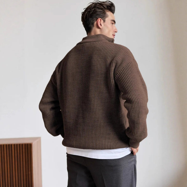 Mens Heavyweight Quarter-Zip Knitted Jumper Ribbed Pullover