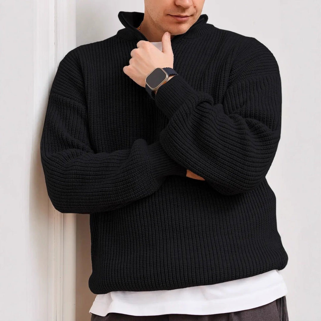 Mens Heavyweight Quarter-Zip Knitted Jumper Ribbed Pullover