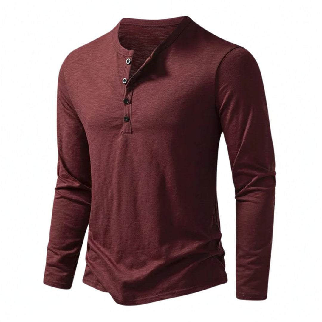 Mens Henley Long-Sleeve Button-Neck Casual Shirt