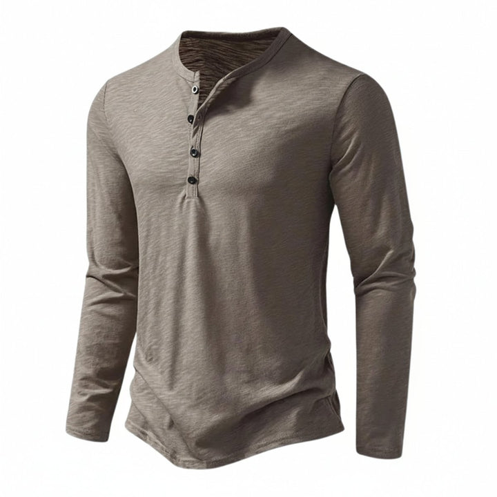Mens Henley Long-Sleeve Button-Neck Casual Shirt