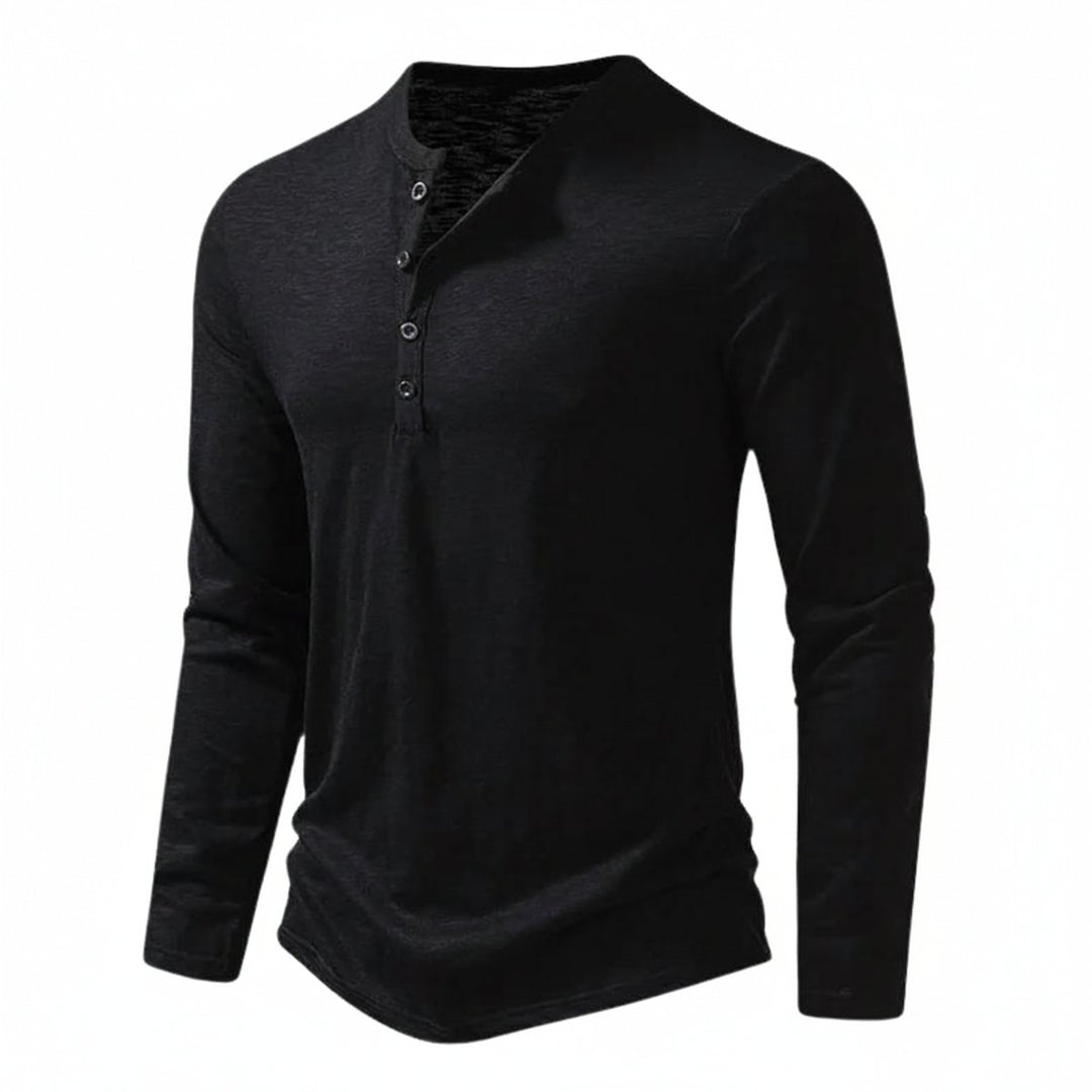Mens Henley Long-Sleeve Button-Neck Casual Shirt