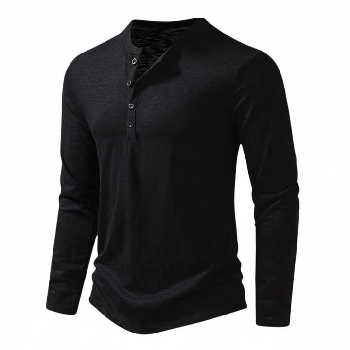 Mens Henley Long-Sleeve Button-Neck Casual Shirt