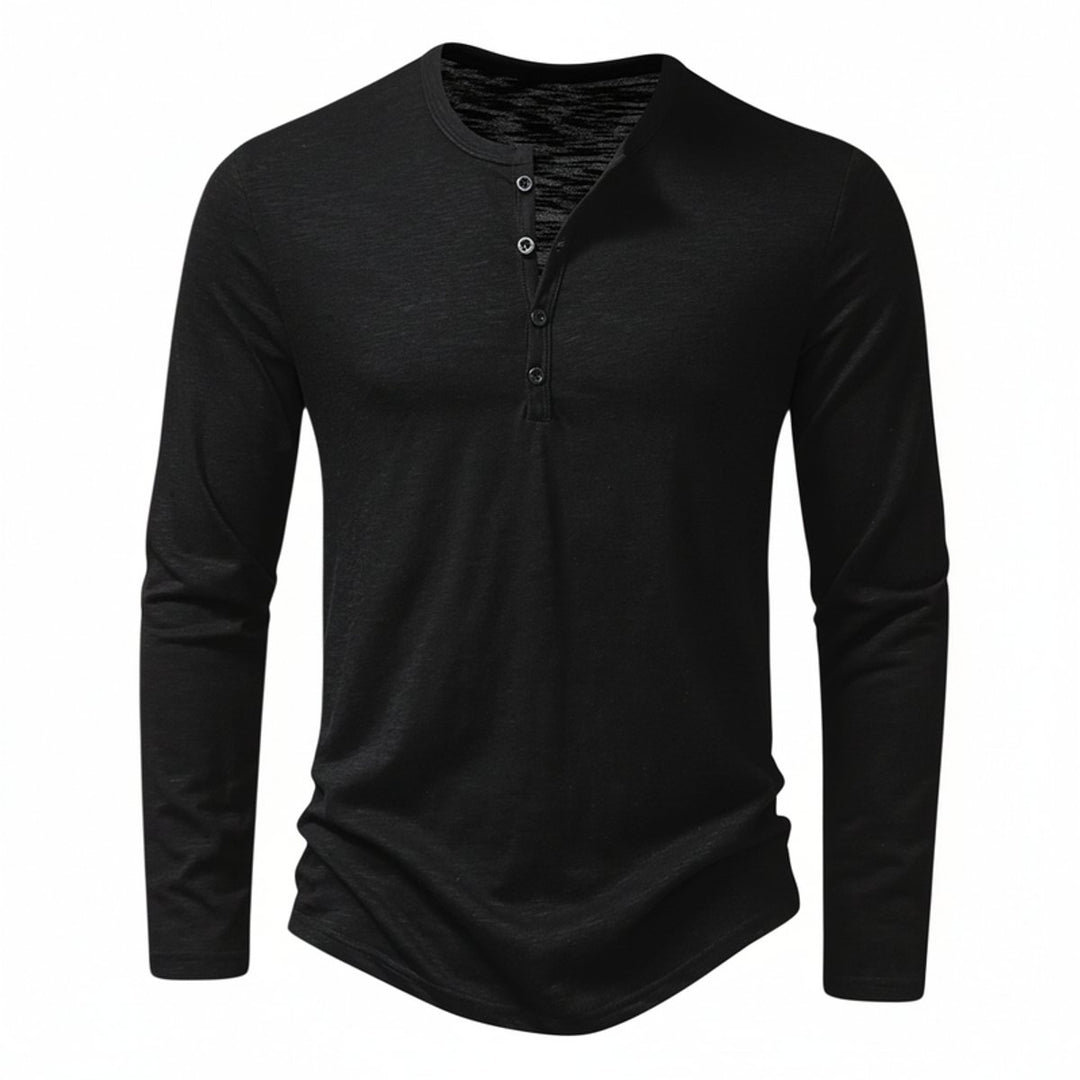 Mens Henley Long-Sleeve Button-Neck Casual Shirt