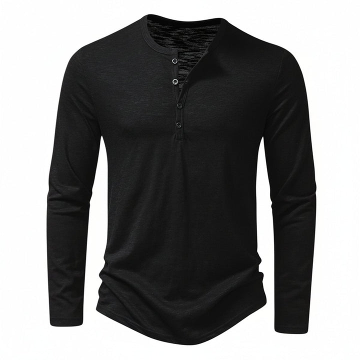Mens Henley Long-Sleeve Button-Neck Casual Shirt