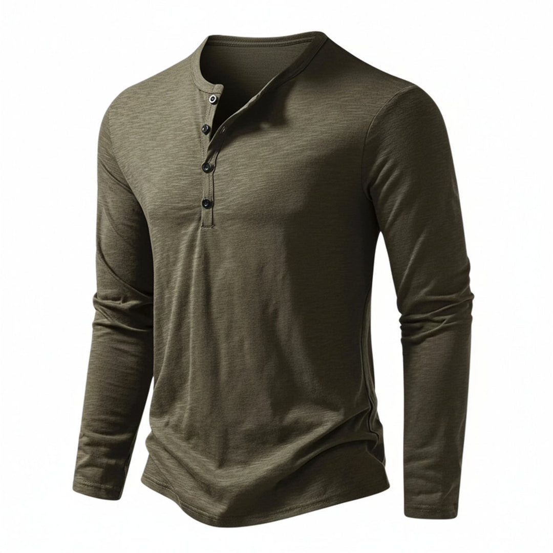Mens Henley Long-Sleeve Button-Neck Casual Shirt