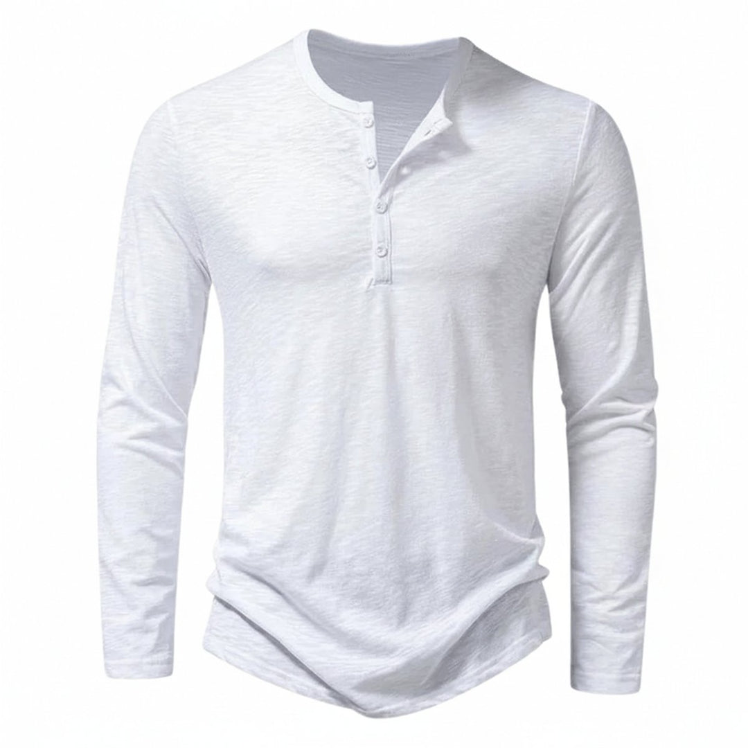 Mens Henley Long-Sleeve Button-Neck Casual Shirt