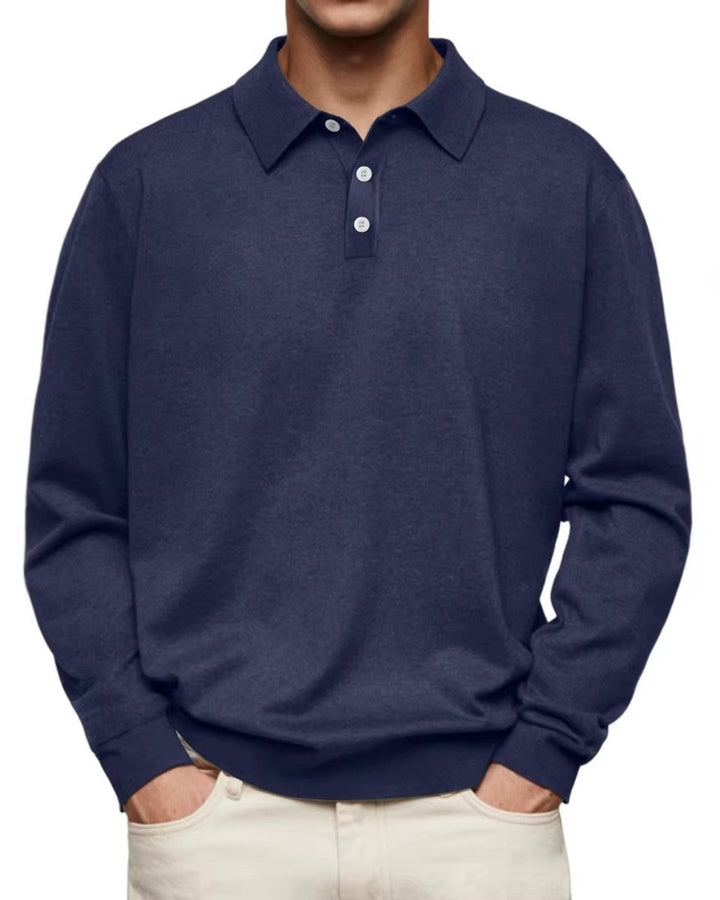 Men's Henley Long-Sleeve Classic-Fit Button-Placket Polo Sweatshirt