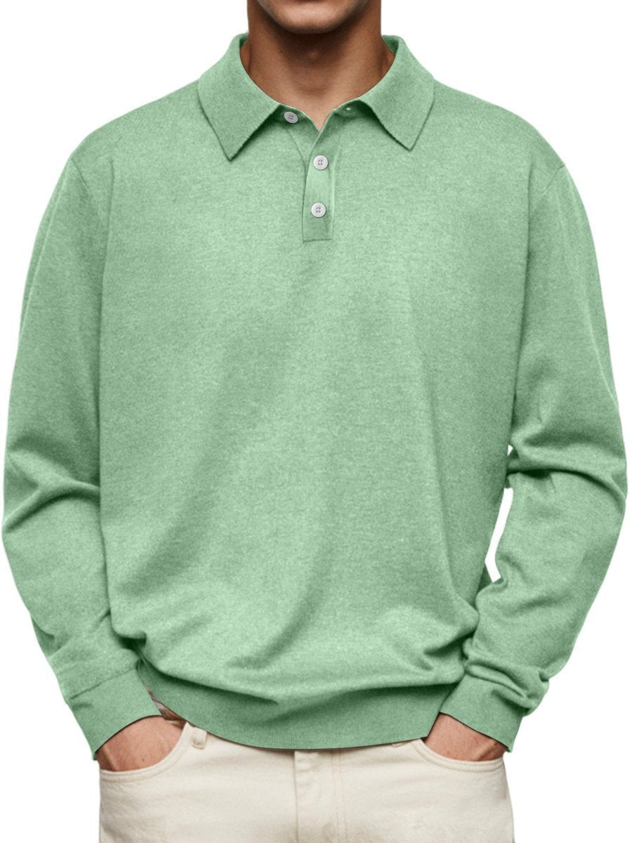 Men's Henley Long-Sleeve Classic-Fit Button-Placket Polo Sweatshirt