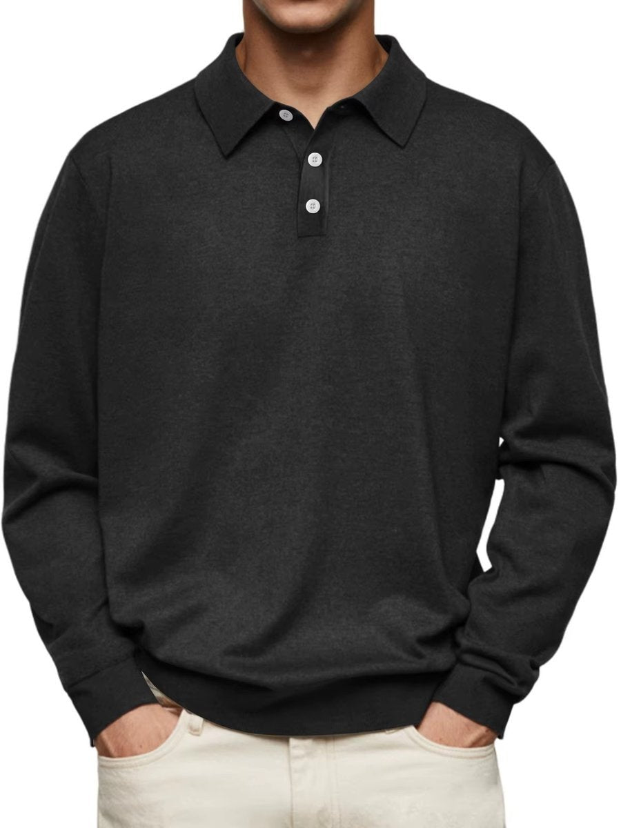 Men's Henley Long-Sleeve Classic-Fit Button-Placket Polo Sweatshirt