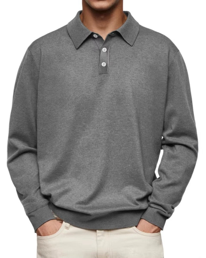 Men's Henley Long-Sleeve Classic-Fit Button-Placket Polo Sweatshirt