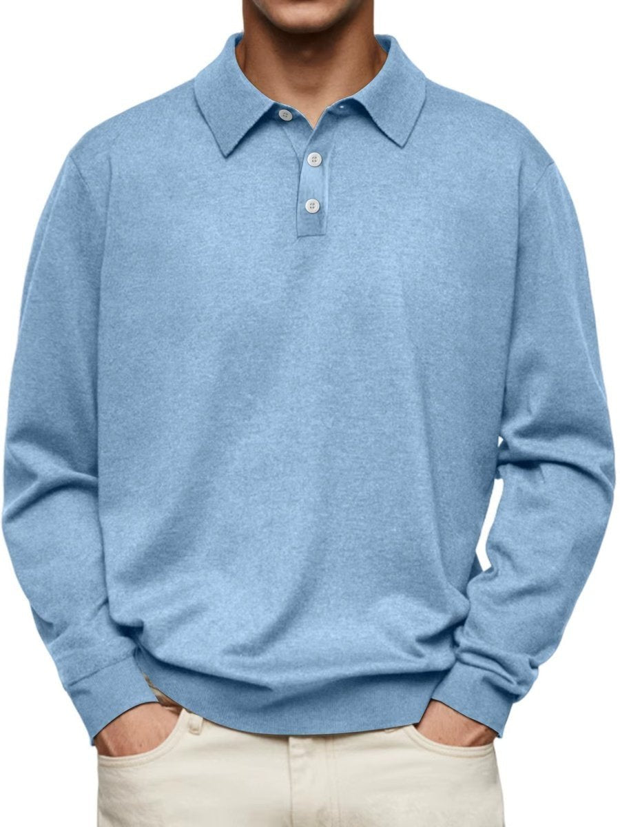 Men's Henley Long-Sleeve Classic-Fit Button-Placket Polo Sweatshirt