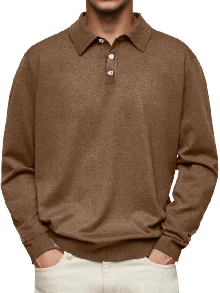 Men's Henley Long-Sleeve Classic-Fit Button-Placket Polo Sweatshirt