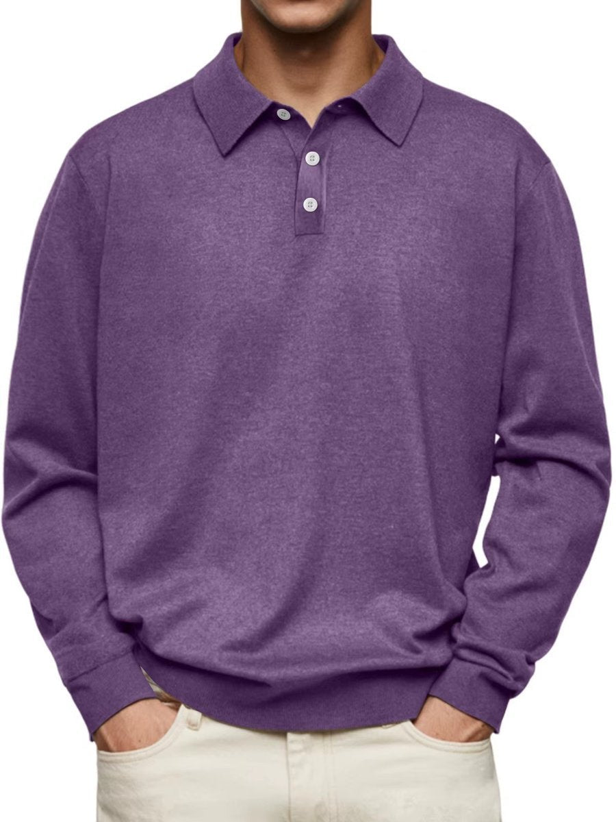 Men's Henley Long-Sleeve Classic-Fit Button-Placket Polo Sweatshirt
