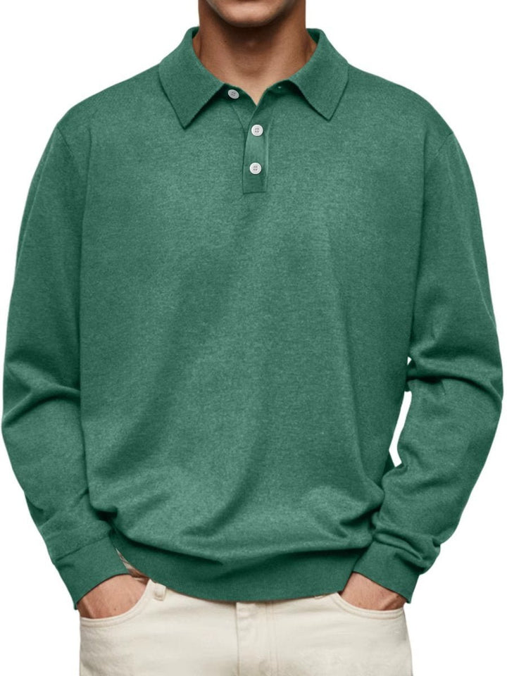 Men's Henley Long-Sleeve Classic-Fit Button-Placket Polo Sweatshirt