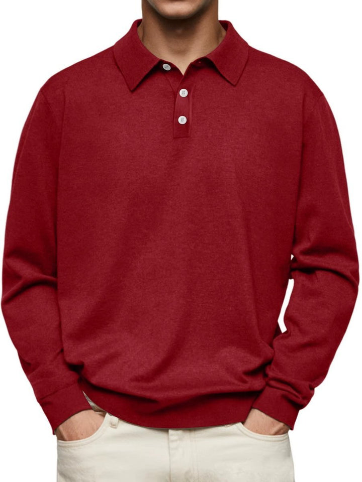 Men's Henley Long-Sleeve Classic-Fit Button-Placket Polo Sweatshirt