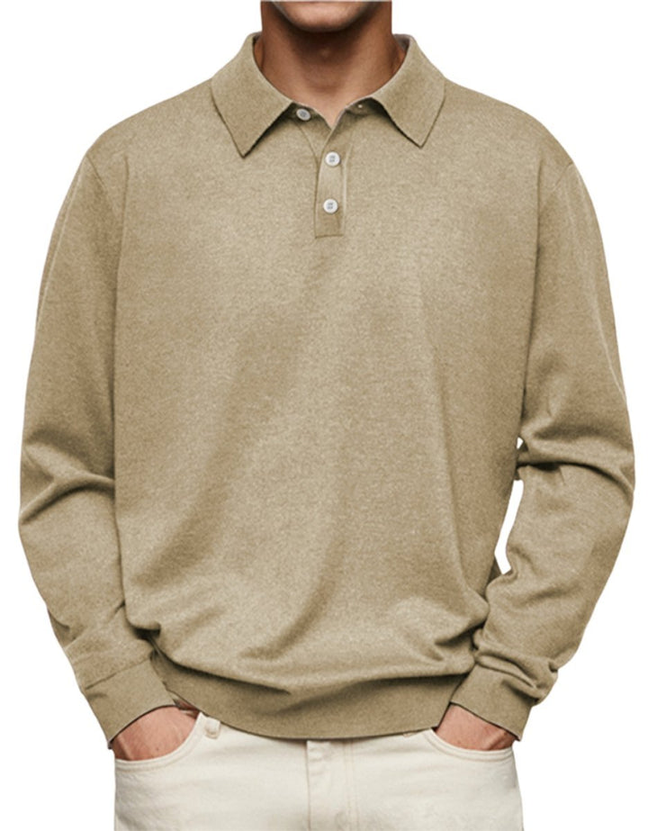 Men's Henley Long-Sleeve Classic-Fit Button-Placket Polo Sweatshirt