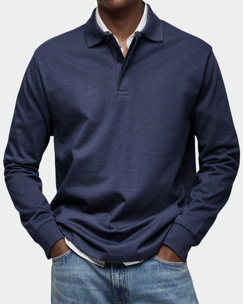 Men's Henley Long-Sleeve Classic-Fit Polo Shirt