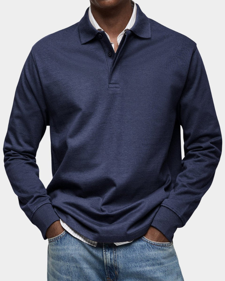 Men's Henley Long-Sleeve Classic-Fit Polo Shirt