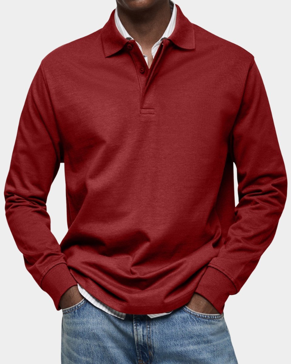 Men's Henley Long-Sleeve Classic-Fit Polo Shirt