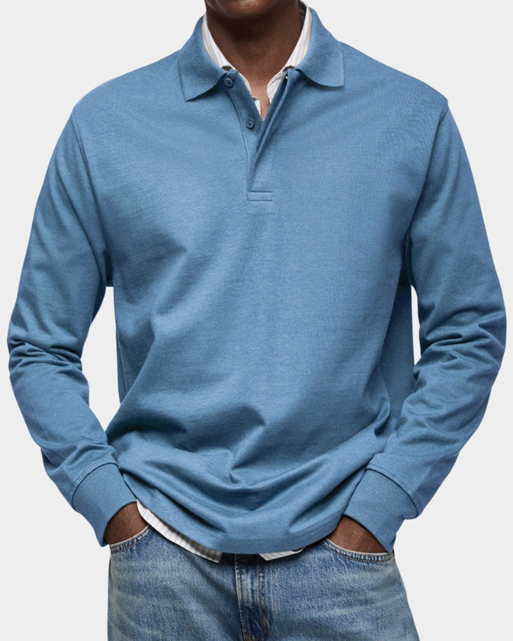Men's Henley Long-Sleeve Classic-Fit Polo Shirt