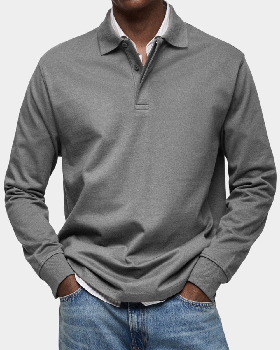 Men's Henley Long-Sleeve Classic-Fit Polo Shirt