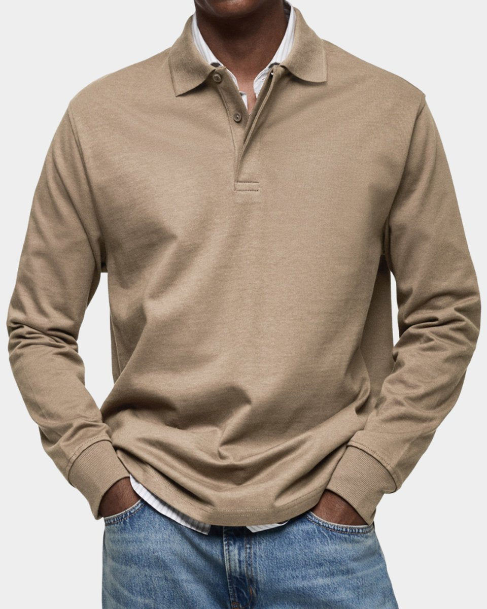 Men's Henley Long-Sleeve Classic-Fit Polo Shirt