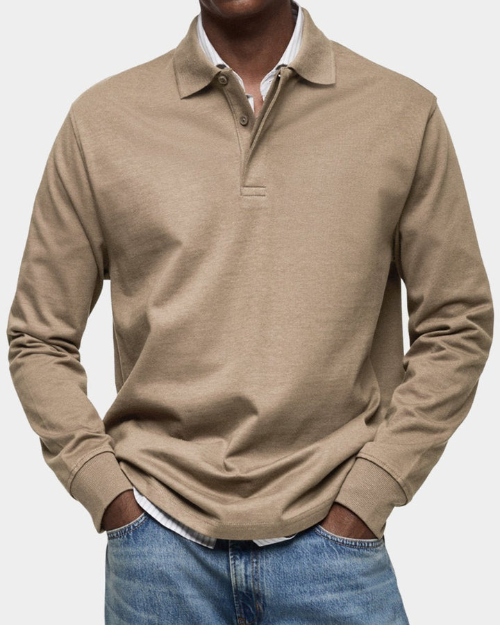Men's Henley Long-Sleeve Classic-Fit Polo Shirt