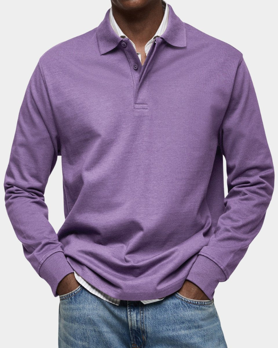 Men's Henley Long-Sleeve Classic-Fit Polo Shirt