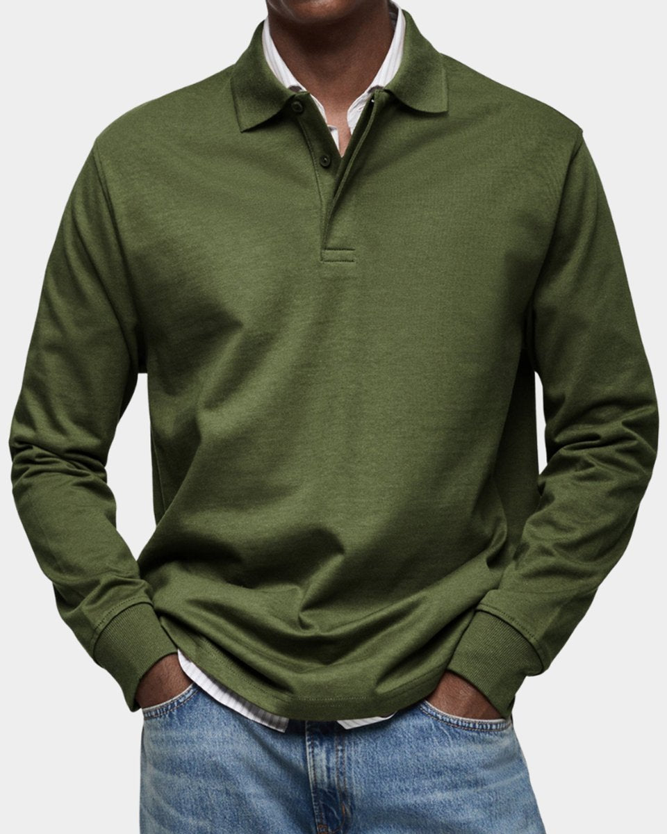 Men's Henley Long-Sleeve Classic-Fit Polo Shirt
