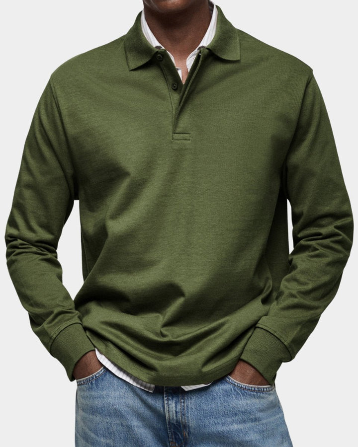Men's Henley Long-Sleeve Classic-Fit Polo Shirt