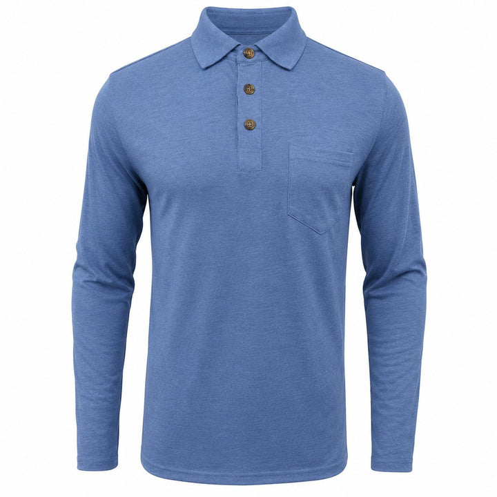 Men's Henley Long-Sleeve Contrast Collar Button-Placket Polo Shirt
