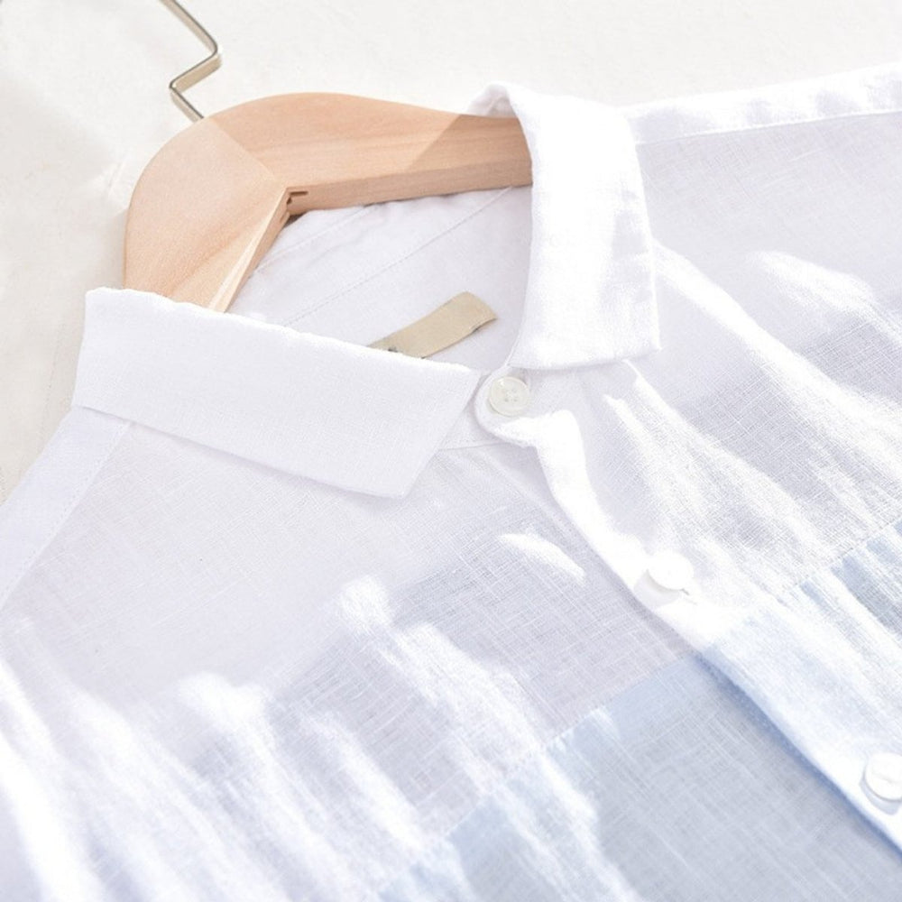Men's Henley Long-Sleeve Cotton Colour-Block Short-Sleeve Shirt