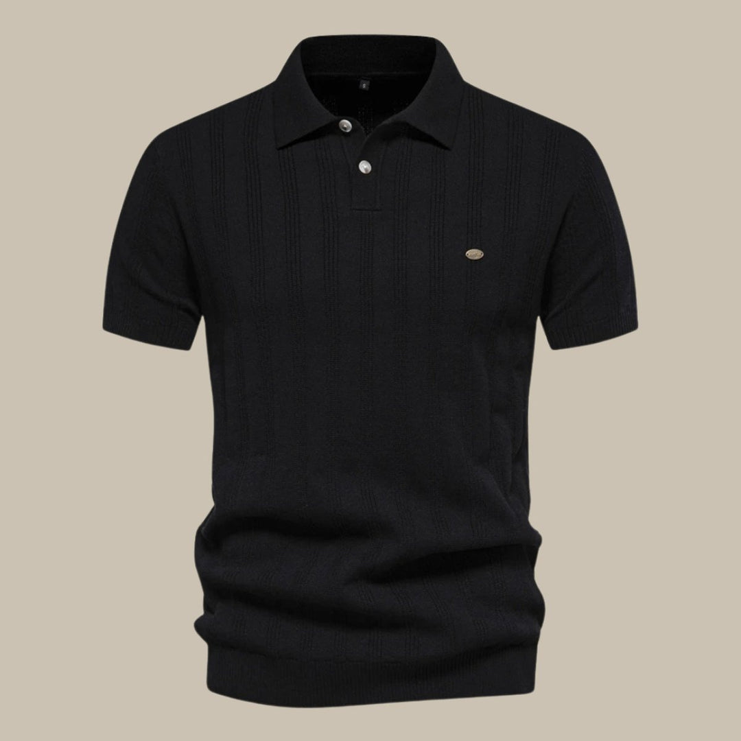 Men's Henley Long-Sleeve Knit Textured Button Polo Shirt
