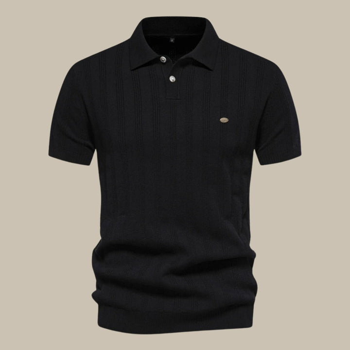 Men's Henley Long-Sleeve Knit Textured Button Polo Shirt