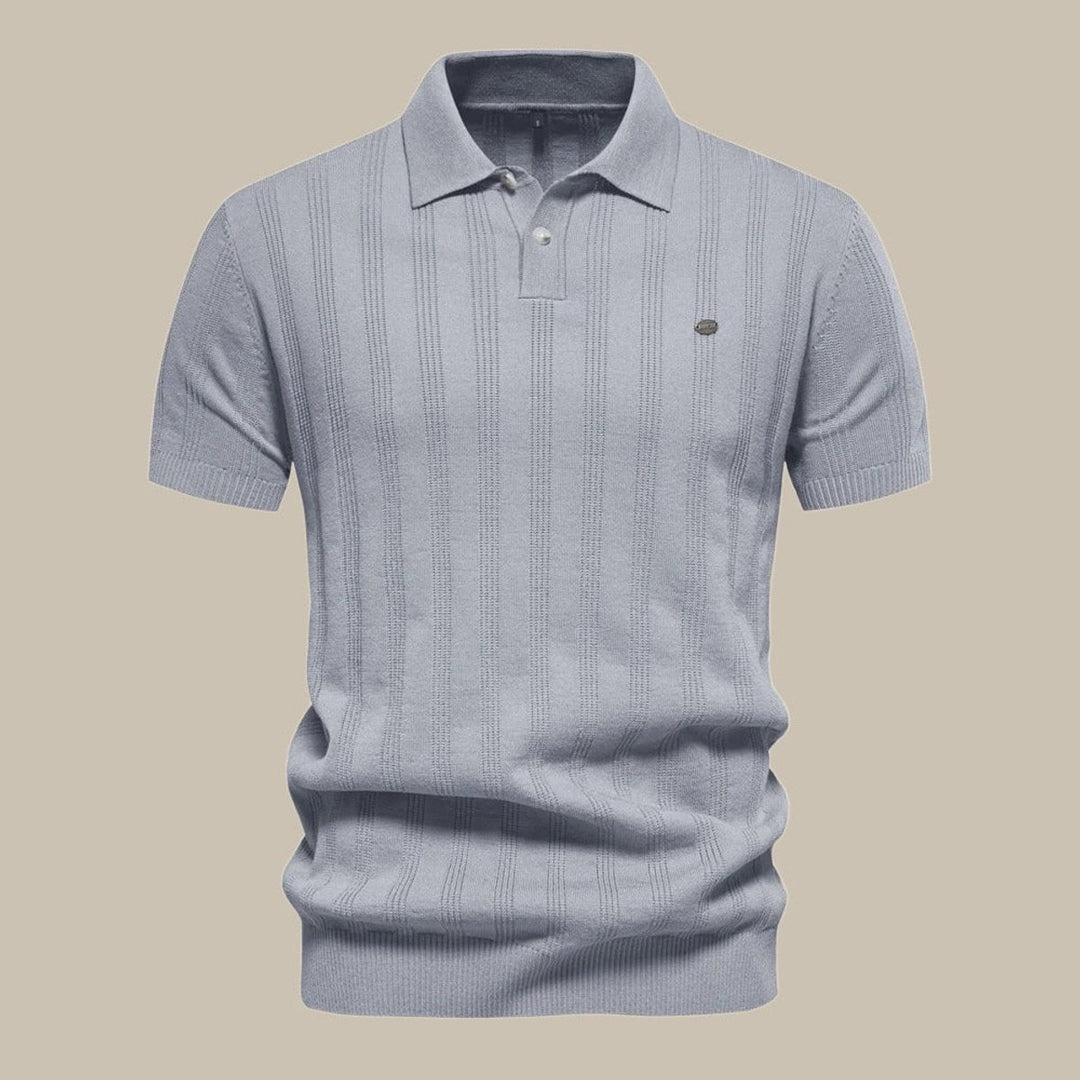 Men's Henley Long-Sleeve Knit Textured Button Polo Shirt