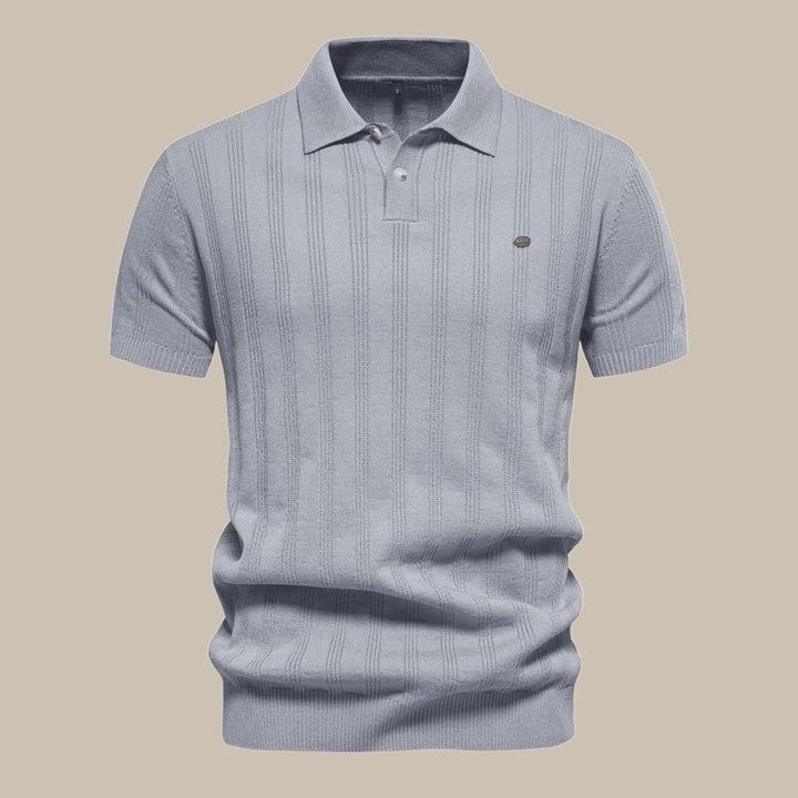 Men's Henley Long-Sleeve Knit Textured Button Polo Shirt