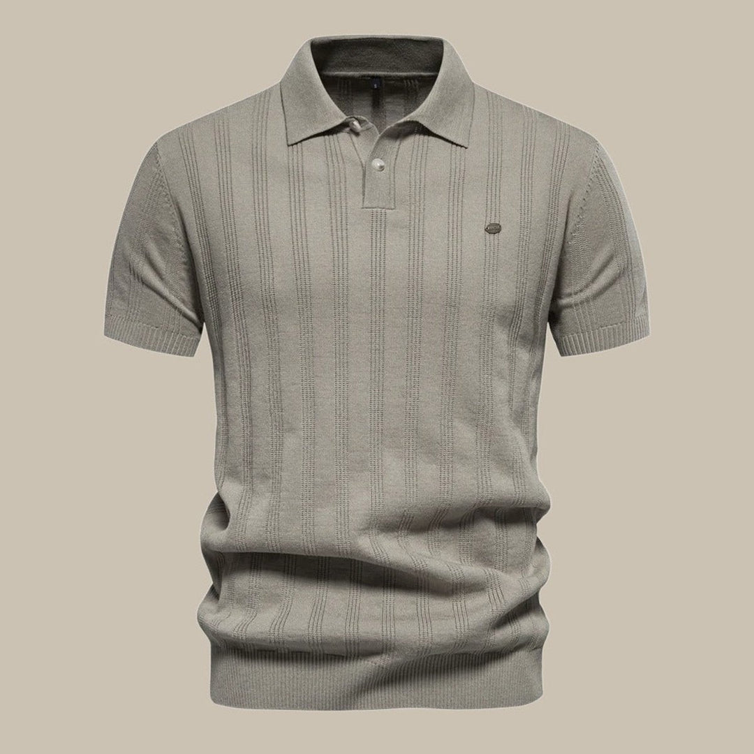 Men's Henley Long-Sleeve Knit Textured Button Polo Shirt