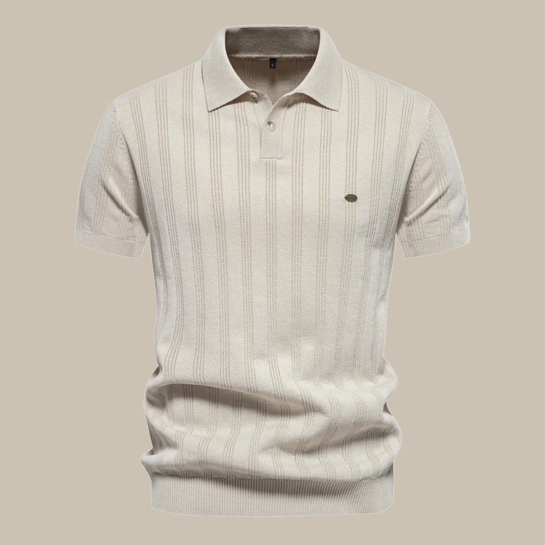 Men's Henley Long-Sleeve Knit Textured Button Polo Shirt