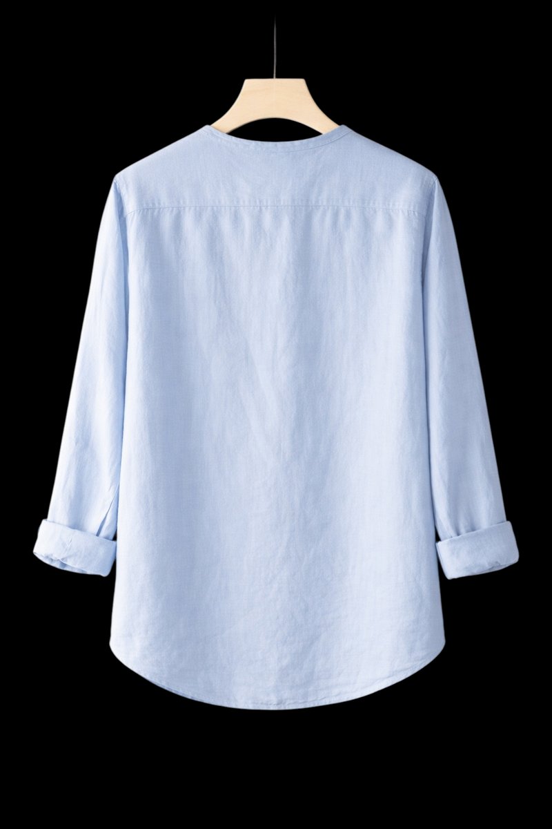 Mens Henley Long-Sleeve Linen Shirt Relaxed-Fit Button-Front