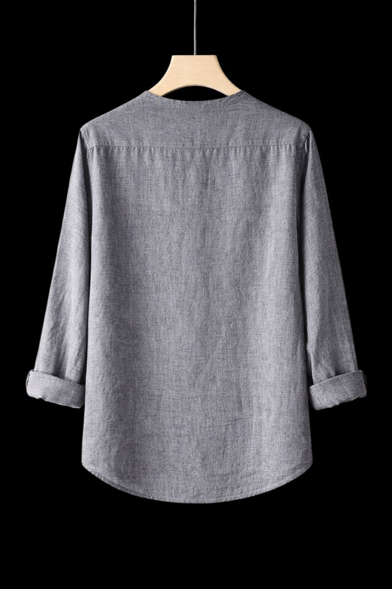 Mens Henley Long-Sleeve Linen Shirt Relaxed-Fit Button-Front
