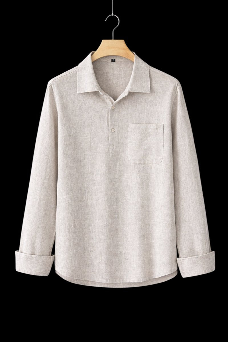 Mens Henley Long-Sleeve Linen Shirt Relaxed Pullover